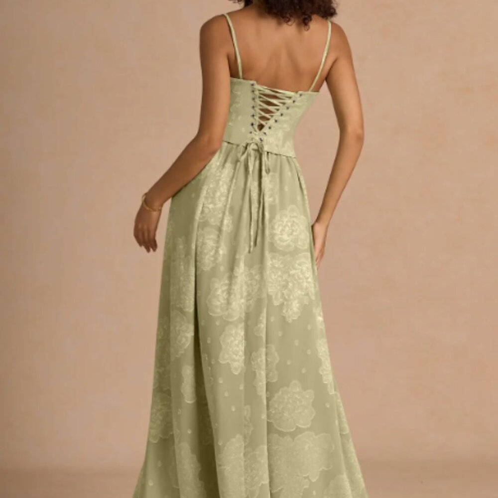 Azazie Atelier Isaura Celadon Maxi Dress with Matching Satin Scard - Picture 3 of 10